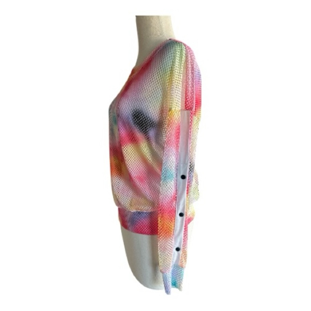 Lucky In Love Techno Ombre Mesh Sweatshirt Small Rainbow Cinch Sides Long Sleeve - Picture 6 of 9